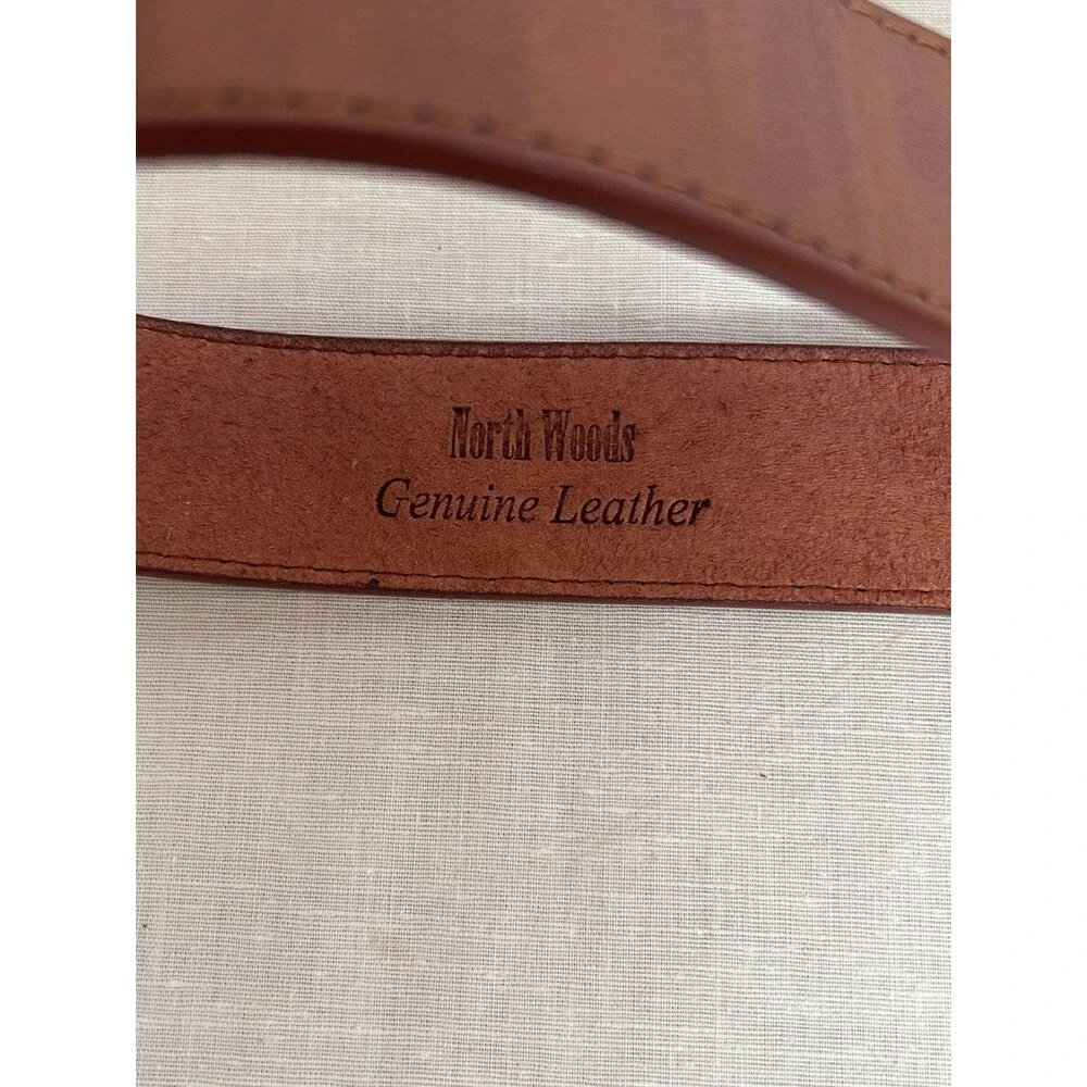 North Woods Genuine stitched Leather 1 3/8 in wide with brushed gun metal buckle